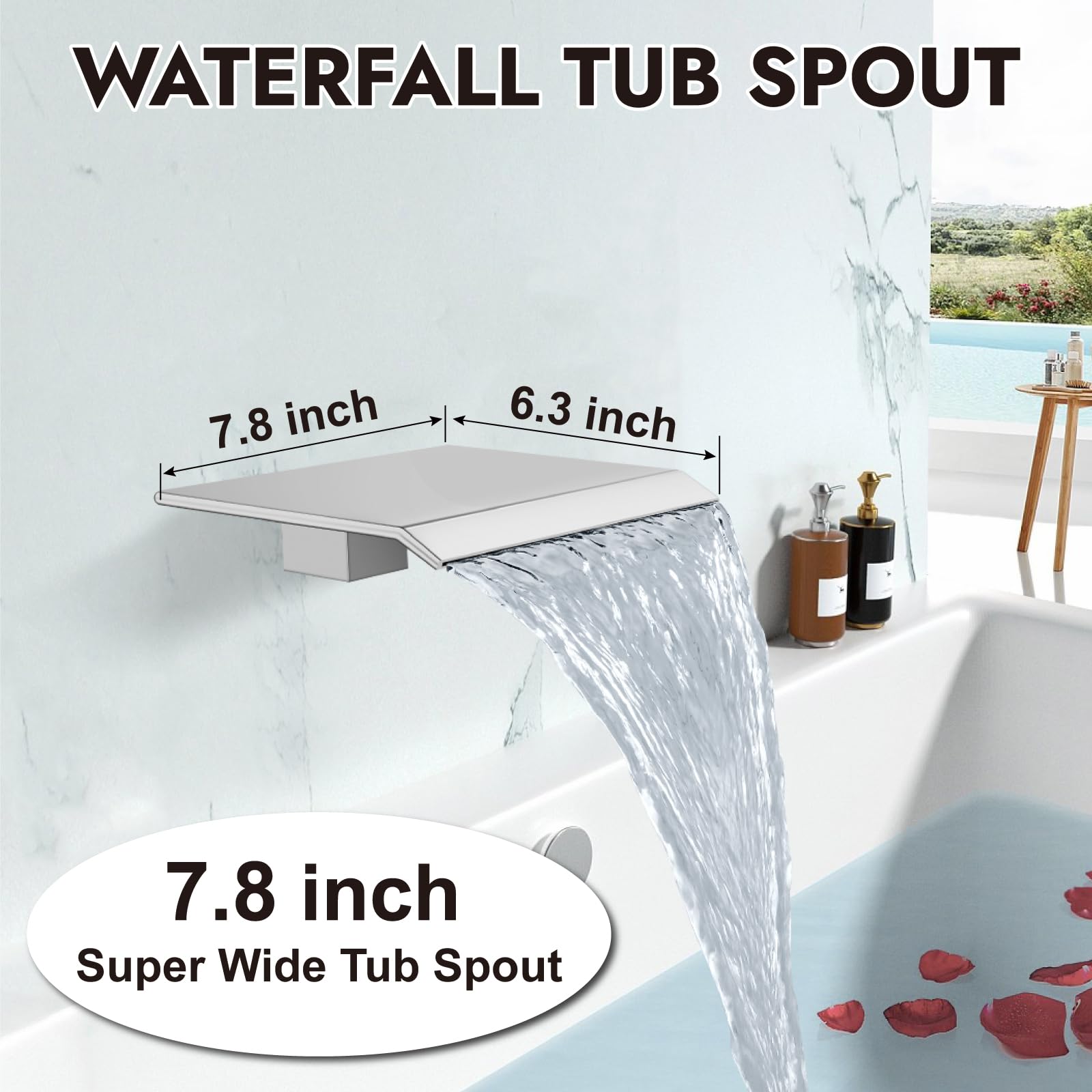 Sistema de ducha con caño para bañera, juego de grifería para bañera y ducha con cabezal de lluvia cuadrado y rociador de mano, juego de grifería de pared para bañera con válvula y kit de embellece