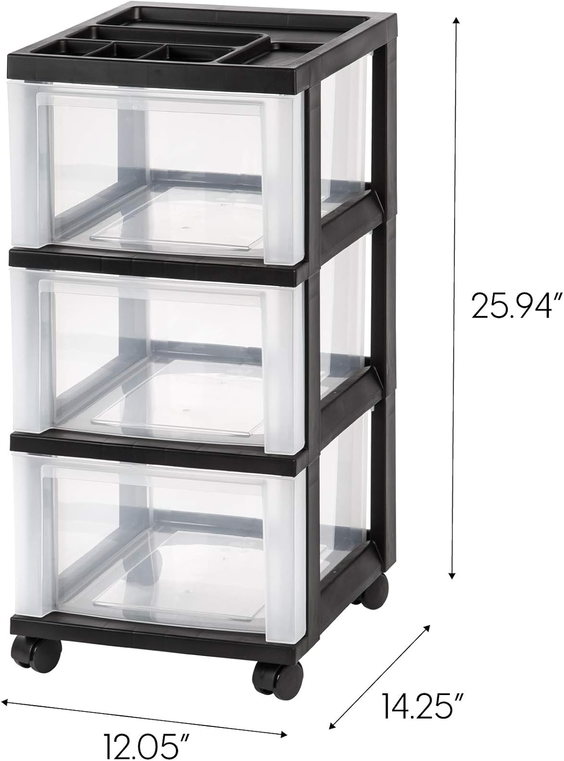 IRIS USA, Inc. Medium 3-Drawer Cart with Organizer Top, Black