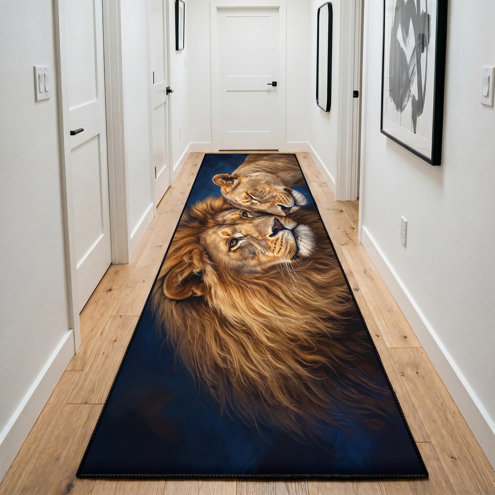 Lion Runner Rug 60x150cm, African Wildlife Hallway Runner, Animal Theme Long Carpet, With Non Slip Backing Cozy Reduce Noise Machine Washable Rug Home Decoration