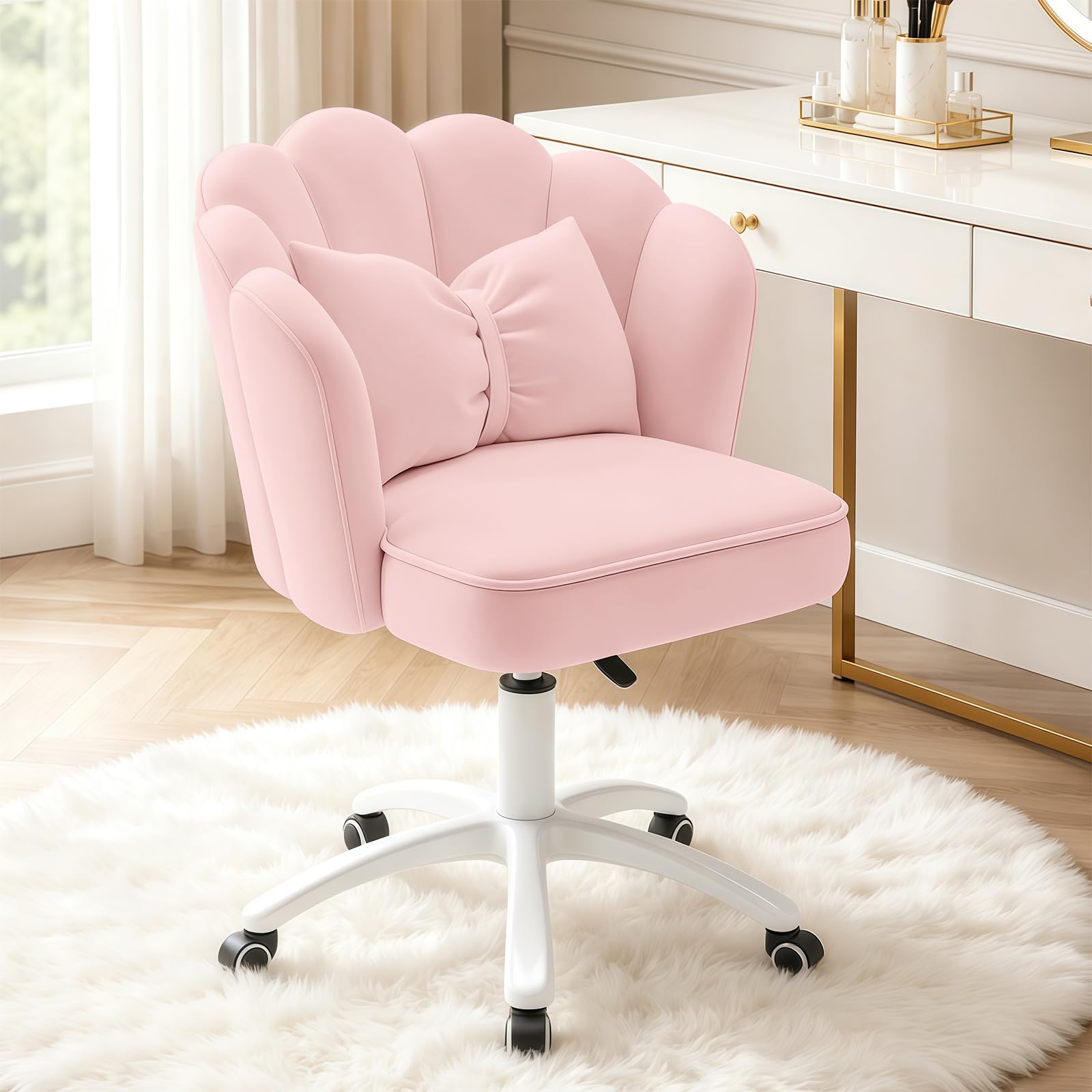 Mid Back Home Office Desk Chair Upholstered Modern Tufted Velvet Swivel Chair Height Adjustable