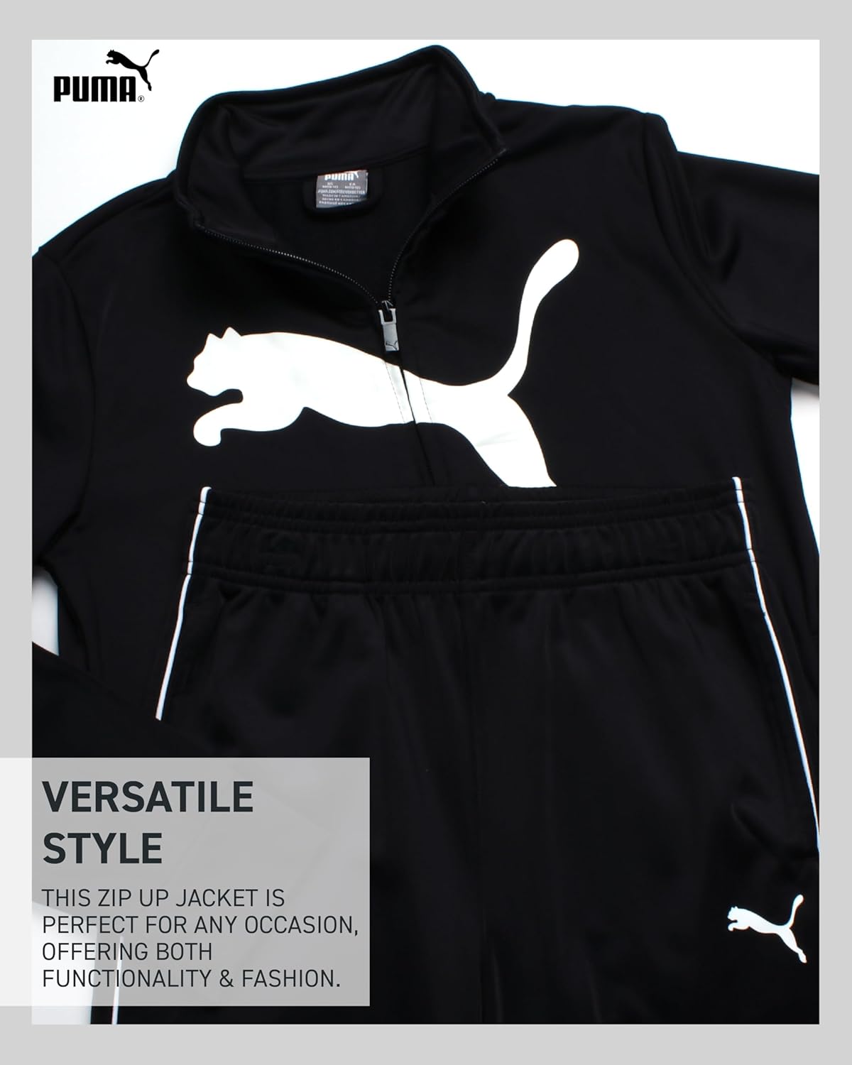 PUMA Boys Pants Set - 2 Piece Tricot Athletic Zip Up Jacket Sweatshirt and Active Jogger Pants - Boys Activewear Set (8-16) - Image 2