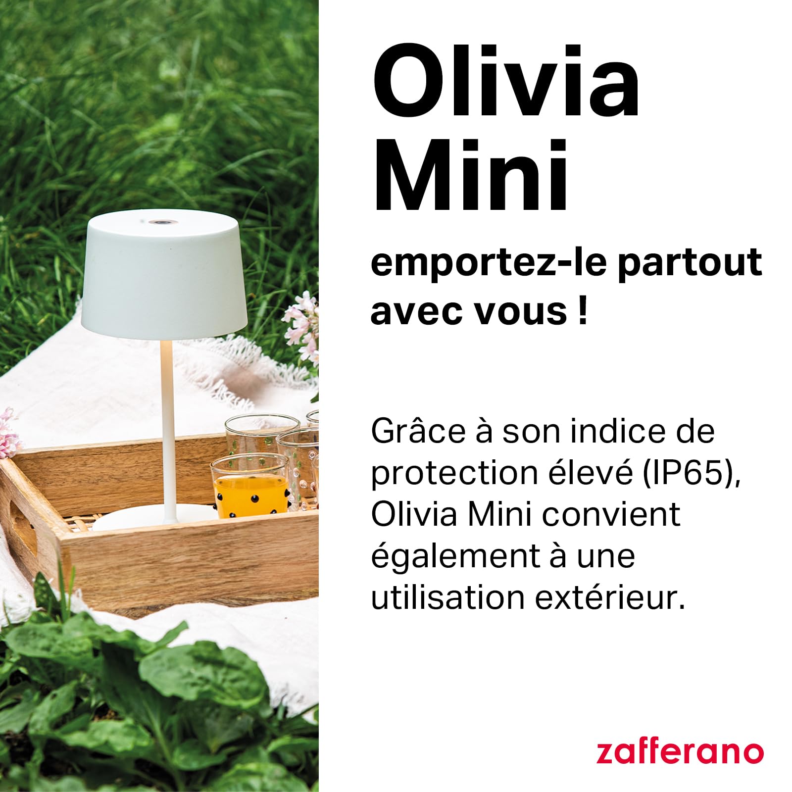Zafferano, Lampe Olivia Mini, Lampe de Table Portable et Rechargeable avec Contrôle Tactile, Convient pour le Salon et l'Extérieur, Dimmer 2200-3000 K, Hauteur 22 cm, Couleur Gris Foncé