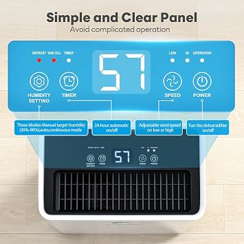 FreAire 2500Sq.Ft Dehumidifier,34Pint Dehumidifiers for Home, Quiet Dehumidifier for Basement, Bedroom, Bathroom,6.56FT Drain Hose, 0.66Gal Water Tank,3-Color Humidity Light