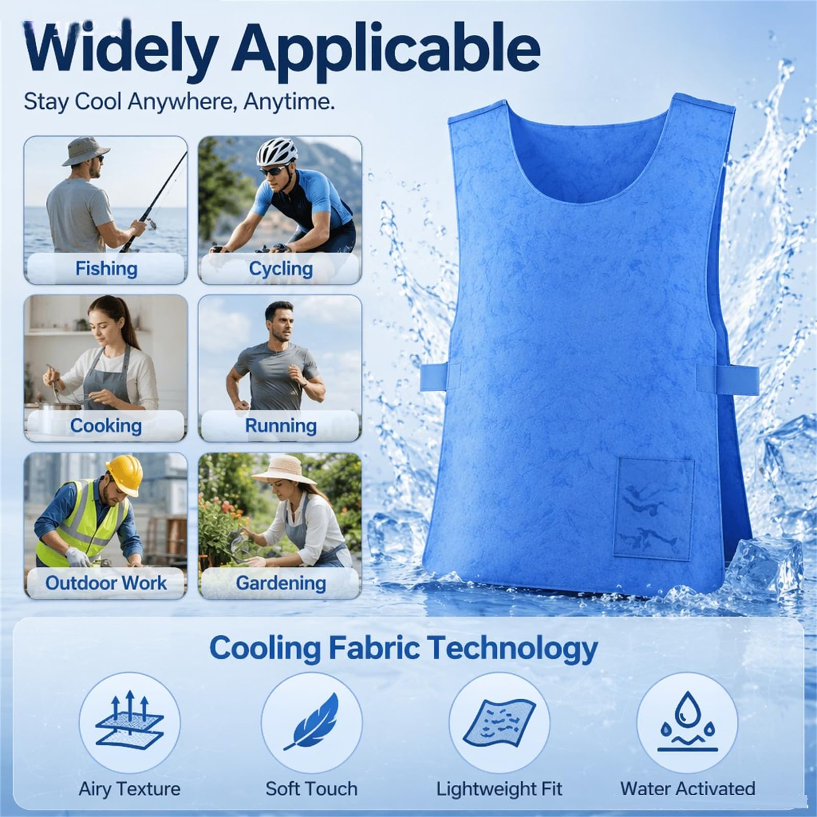 Gilet de refroidissement (61 x 41 cm) - Refroidissement instantané à 16 °C, ajustement réglable, imperméable et réutilisable - Idéal pour chantier, jardin et moto
