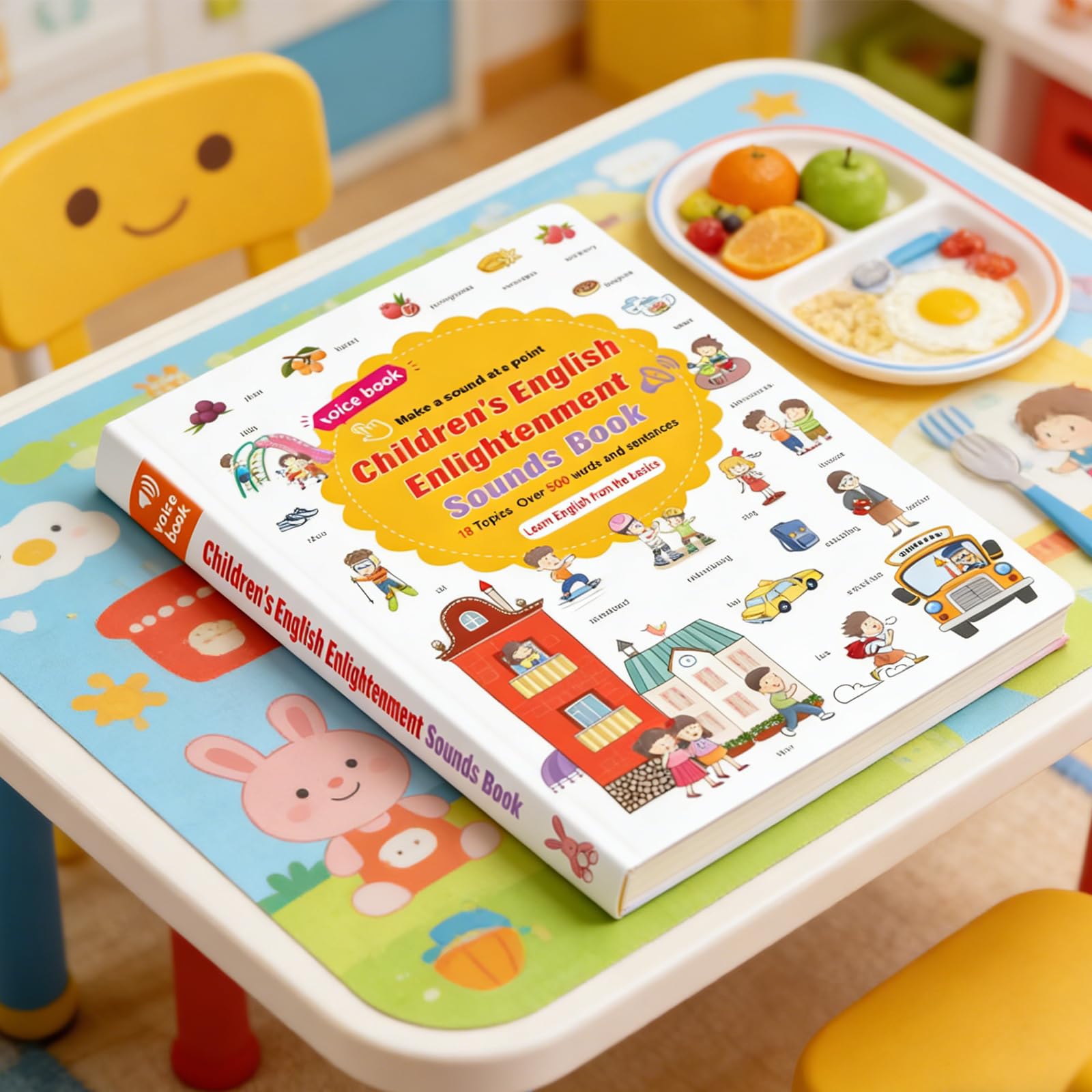 Libro di Apprendimento Audio di 500 Parole in Inglese, Libro Sonoro Interattivo per Bambini con 18 Temi Quotidiani, Giocattolo Educativo Divertente per Bimbi dai 2 ai 6 Anni