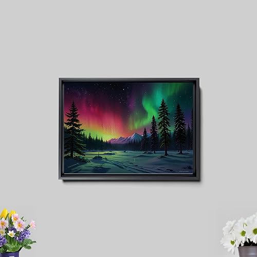 Miniatura 7 de Aurora Borealis, Northern Lights Art, framed canvas print, snow capped mountain landscape art, synthwave vaporwave, Wall Art Living Room, Decor