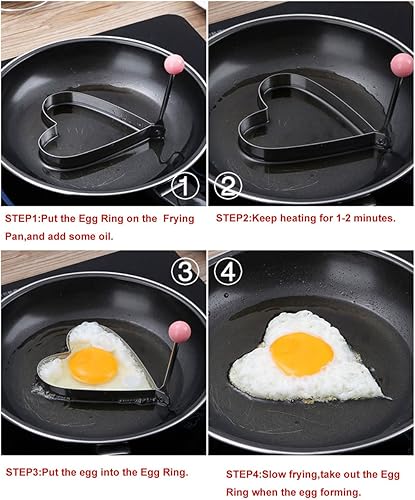 Miniatura 4 de Anillos de cocina de huevos de acero inoxidable de 5 formas, moldes de huevo, fabricante de panqueques con mango