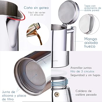 Diego Cafetera Italiana de Acero Inoxidable 300 ml 4-6 Tazas4