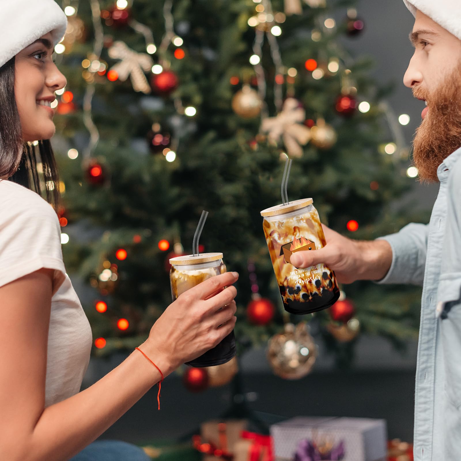Uiifan 6 piezas de regalos de agradecimiento para empleados a granel, vasos de vidrio arcoíris con tapas de bambú, popotes, arco iris o contenedor de fuego, taza de café motivacional para maestros,
