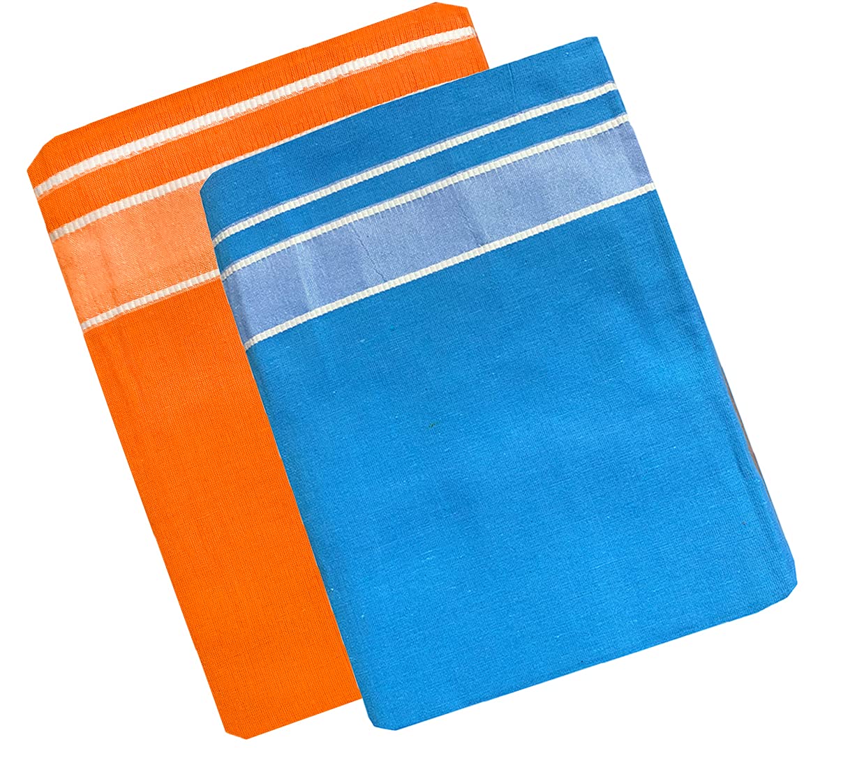 prakasam cotton Men's Kerala Style Premam Single (1.28X2.00 mtrs) Colour (pack Of 2) (Orange-Sky Blue) Dhoti-picture-11