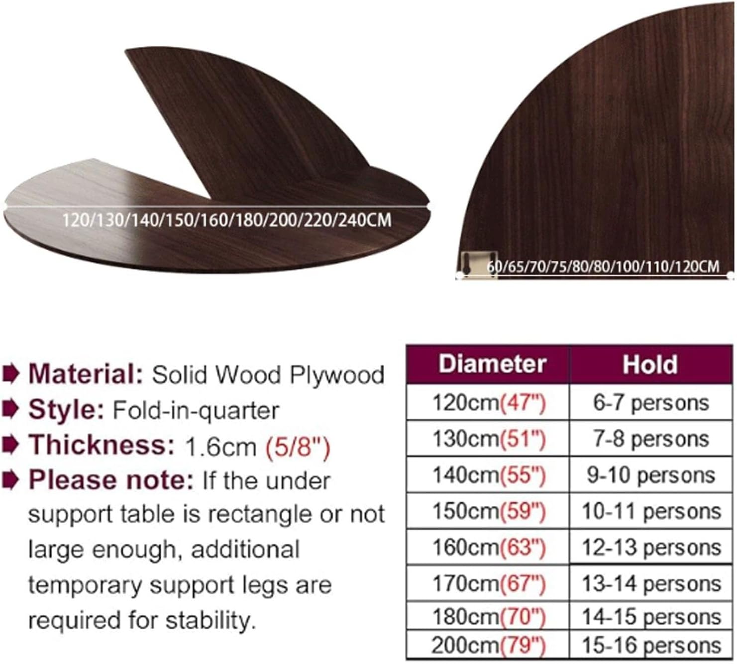 Large 170cm Round Foldable Table Top, Space-Saving Wood Dining Table Extension for Catering & Parties, No Legs, Perfect for Events & Gatherings