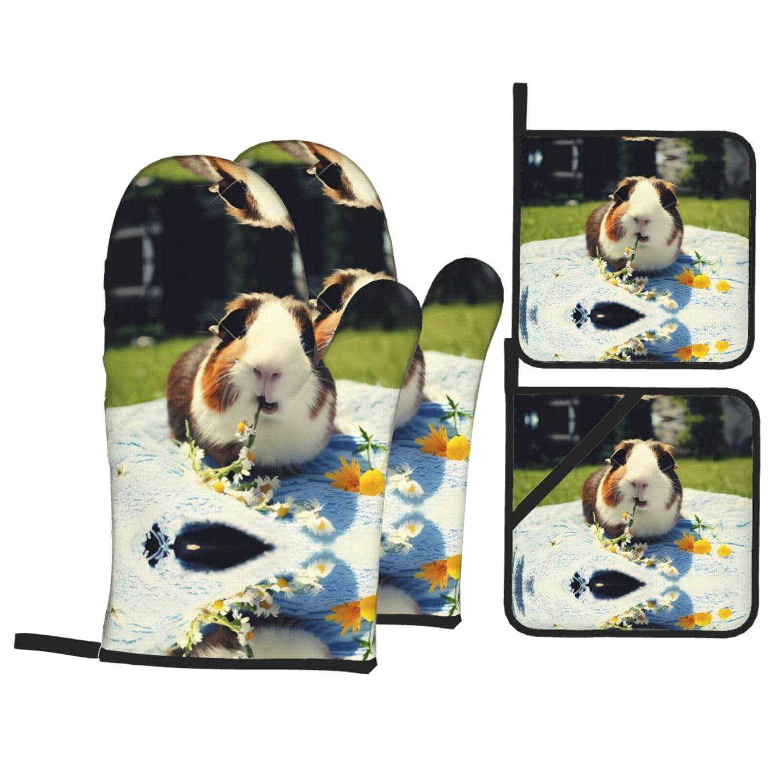 YYHHAOFA Guinea Pigs Funny Prints Kitchen Baking Set with Heat Resistant Pot Holders & Oven Mitts - Waterproof Layers for Cooking, Grilling & Serving, Includes Pocket Layer