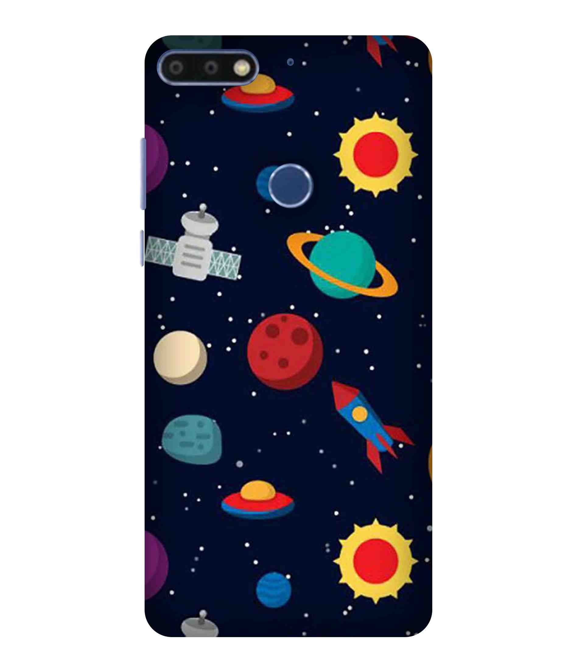 PRINTFIDAA Cartoon Planets in Universe Print Designer Back Cover for Huawei Honor 7C, Huawei Enjoy 8