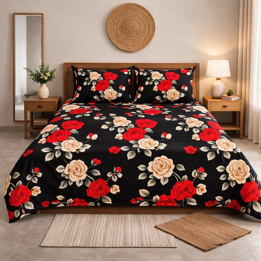 DECORUM Cloud Cotton Double Bedsheet Floral Print with 2 Pillow Covers | 244 TC | Ultra Soft Feel | Premium Comfort | Breathable & Skin Friendly | for Bedroom (90 x 90 Inches)