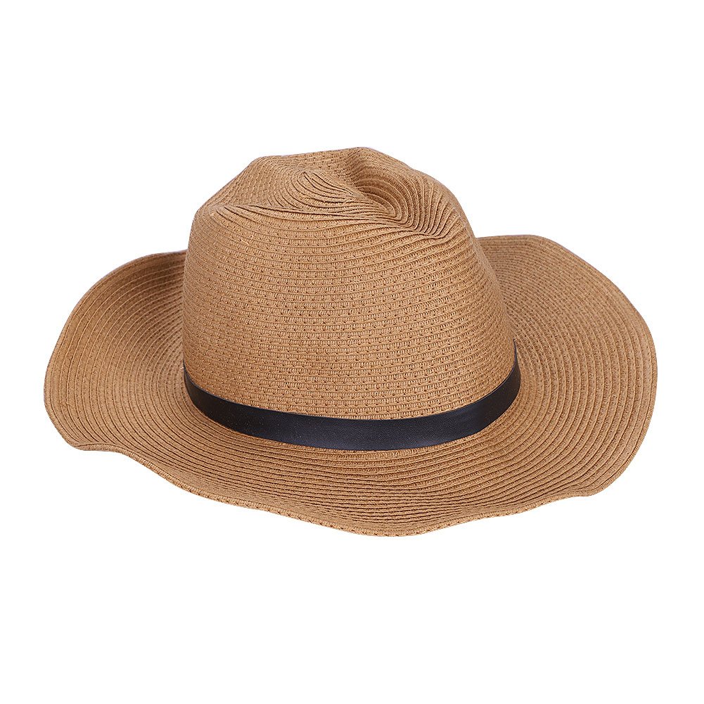Homme Chapeau de Cowboy Paille Large Bord Panama Pliable Chapeau de Plage Soleil UPF50+ Casquette Visière Protection Solaire Hat Fedora Trilby avec Sangle Menton pour Printemps Eté