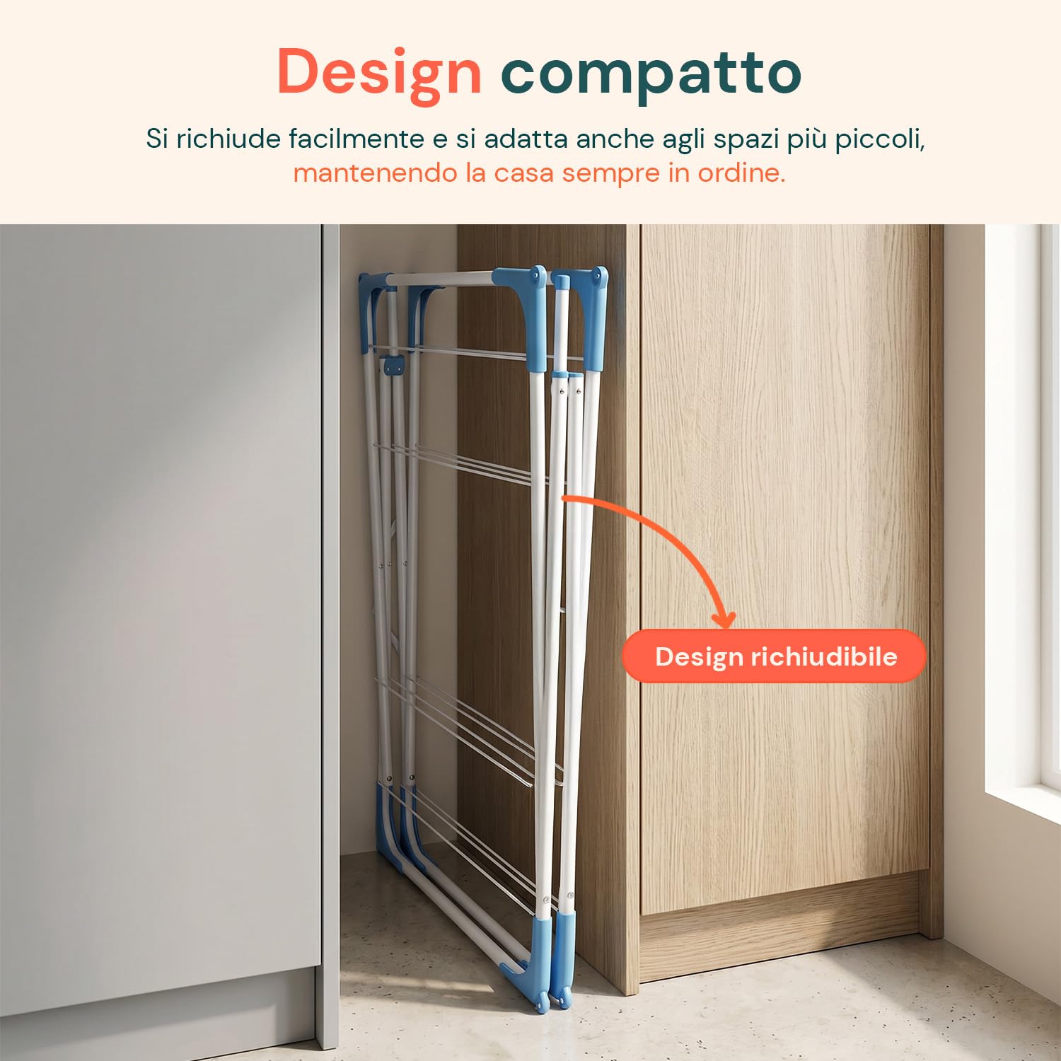 Avilia – Stendino Verticale Salvaspazio Richiudibile in Acciaio con Ganci per Stendere Capi Lunghi, Ideale per Interni ed Esterni, Facile da Chiudere e Riporre