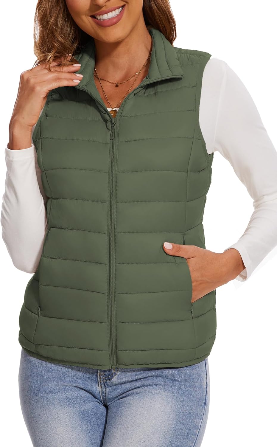 SMENG Women’s Lightweight Quilted Puffer Vest Sleeveless Stand Collar Zip-Up Padded Outerwear Gilet SMENG Women’s Lightweight Quilted Puffer Vest Sleeveless Stand Collar Zip-Up Padded Outerwear Gilet