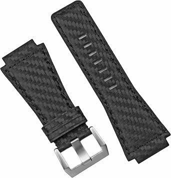 B & R Bands Black Carbon Fiber Style Bell & Ross BR01 BR03 Watch Band Strap - متوسط الطول