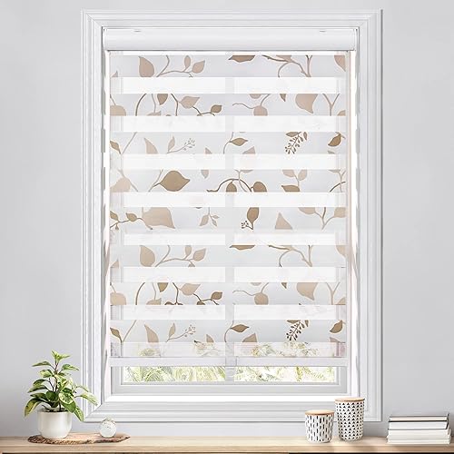 Persianas enrollables sin cordones de doble capa estilo cebra para ventanas, filtran la luz para día y noche, se adaptan a ventanas de 23 pulgadas