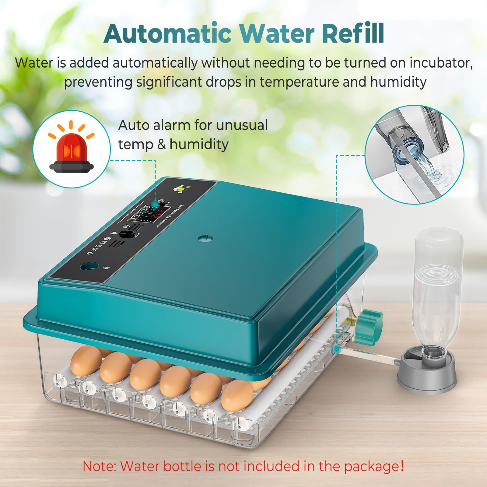 Incubatrice per Uova Automatica, Incubatrice per Uova Automatica 16-64 Uova con Rotazione Automatica delle Uova e Aggiunta di Acqua, Doppia Alimentazione, Controllo della Temperatura, Spia per Uova