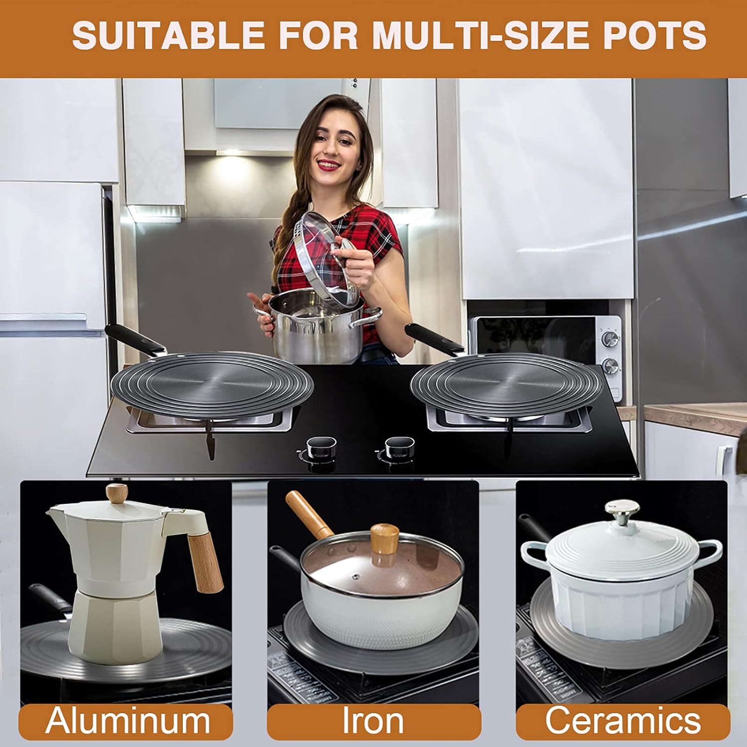 Heat Diffuser For Gas Stovetop, Fast Defrosting Tray, Cookware Accessories, Thawing Plate for Defrosting of Frozen Meat, Upgrade Pot Protection and Anti-Scalding Handle, AHOUGER (9.4in): Home & Kitchen