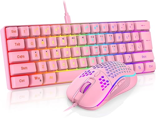 Miniatura 10 de RedThunder Combo de teclado y mouse inalámbricos 60% para juegos, batería recargable de 2500 mAh, teclado pequeño ultracompacto RGB con sensación
