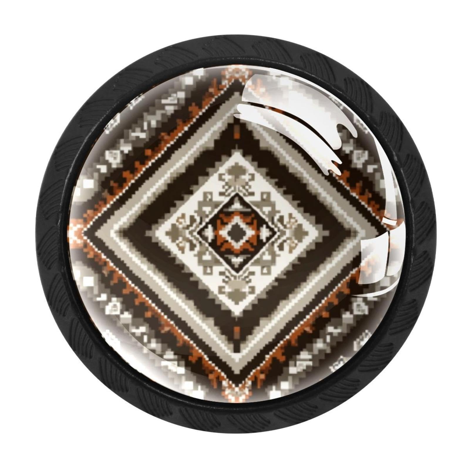 CHENZZZZ 4 Pack Black Cabinet Pulls Geometric Ethnic Boho (3) Kitchen Cabinet Handles for Bathroom Drawer Pulls Dresser Knobs