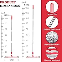 Vista 2 de MASTERTOP Trapeador de suelo plano, trapeador de polvo de microfibra con 4 almohadillas lavables, mango largo ajustable de acero inoxidable, mopa