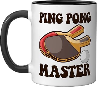 Ping Pong Master Champion Table Tennis Bat Paddle Topspin Ceramic Mug, Black/White