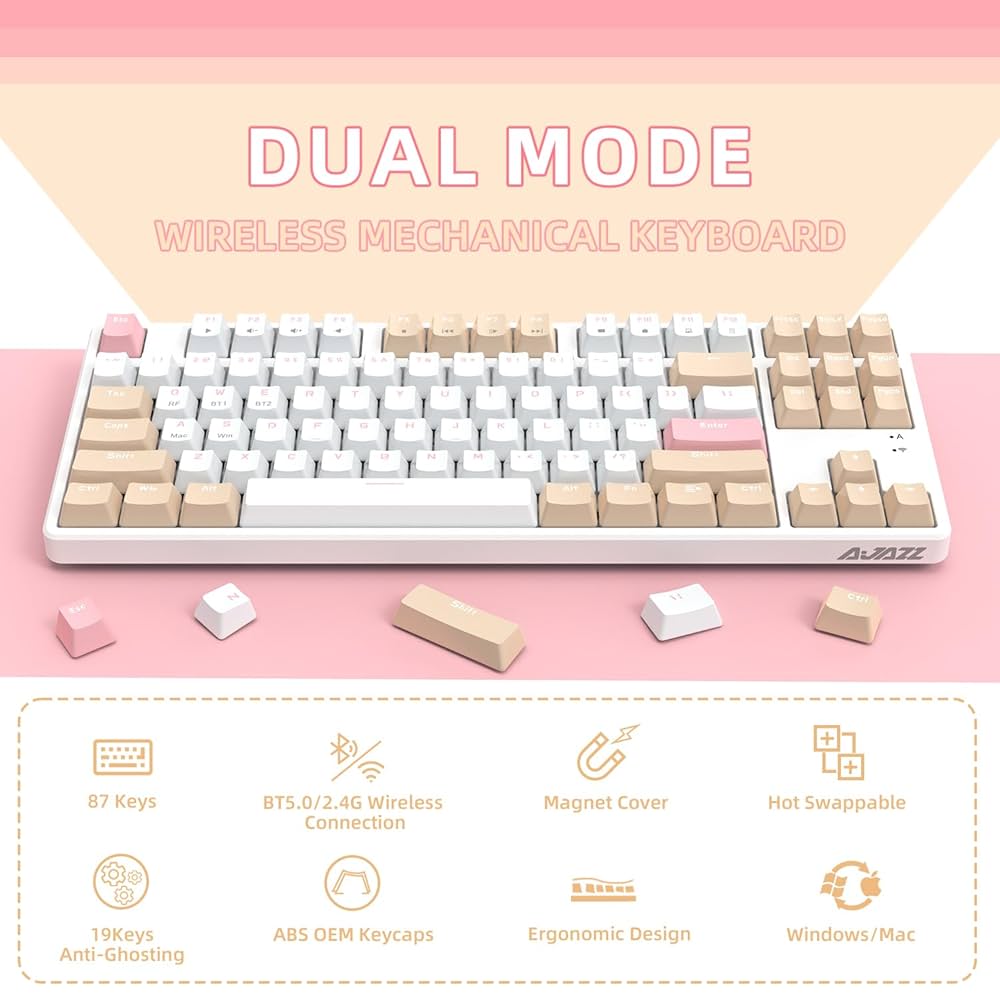 ●JAAZ Amazon.com: A.JAZZ Wireless Mechanical Keyboard, 87 Keys TKL