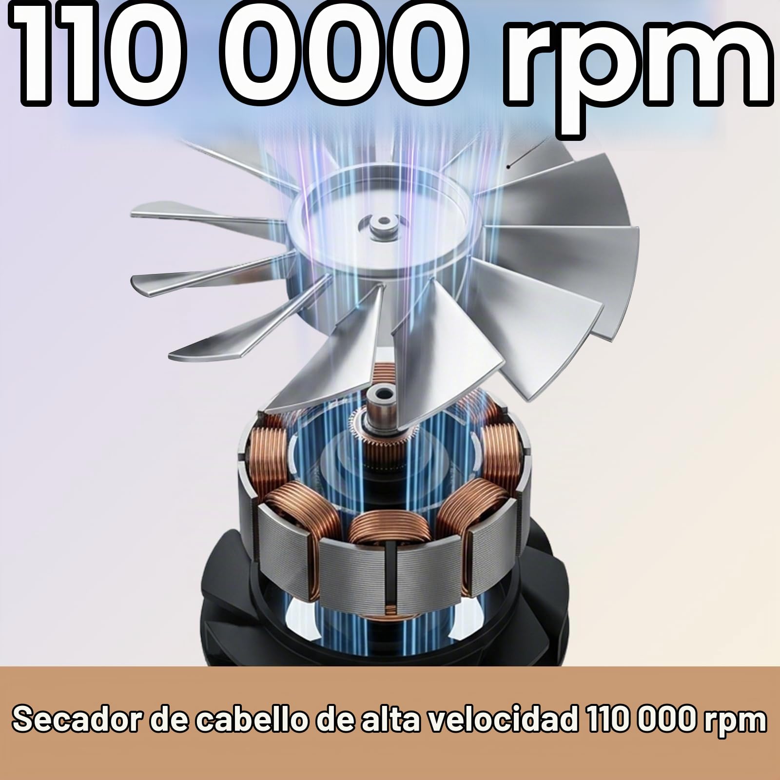 Secador de pelo iónico, motor sin escobillas 110000 RPM, secado rápido en 2 minutos, anti-encrespamiento, ligero y silencioso 50 dB, 4 niveles de calor, 2 velocidades y aire frío