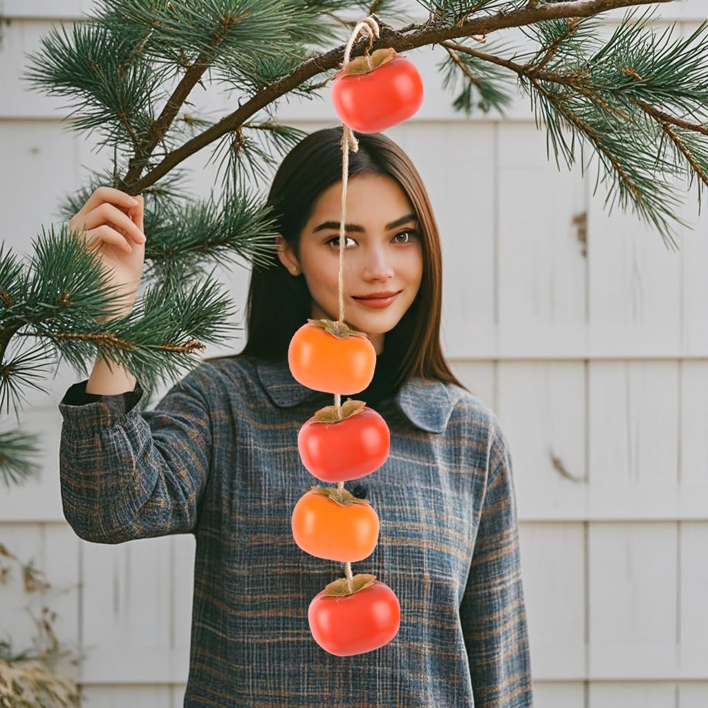 Artificial Persimmon, Fake Fruit Persimmon Simulation Red Yellow Lifelike Large Fake Peach Model Home House Kitchen Party Decoration Desk Ornament 6PCS
