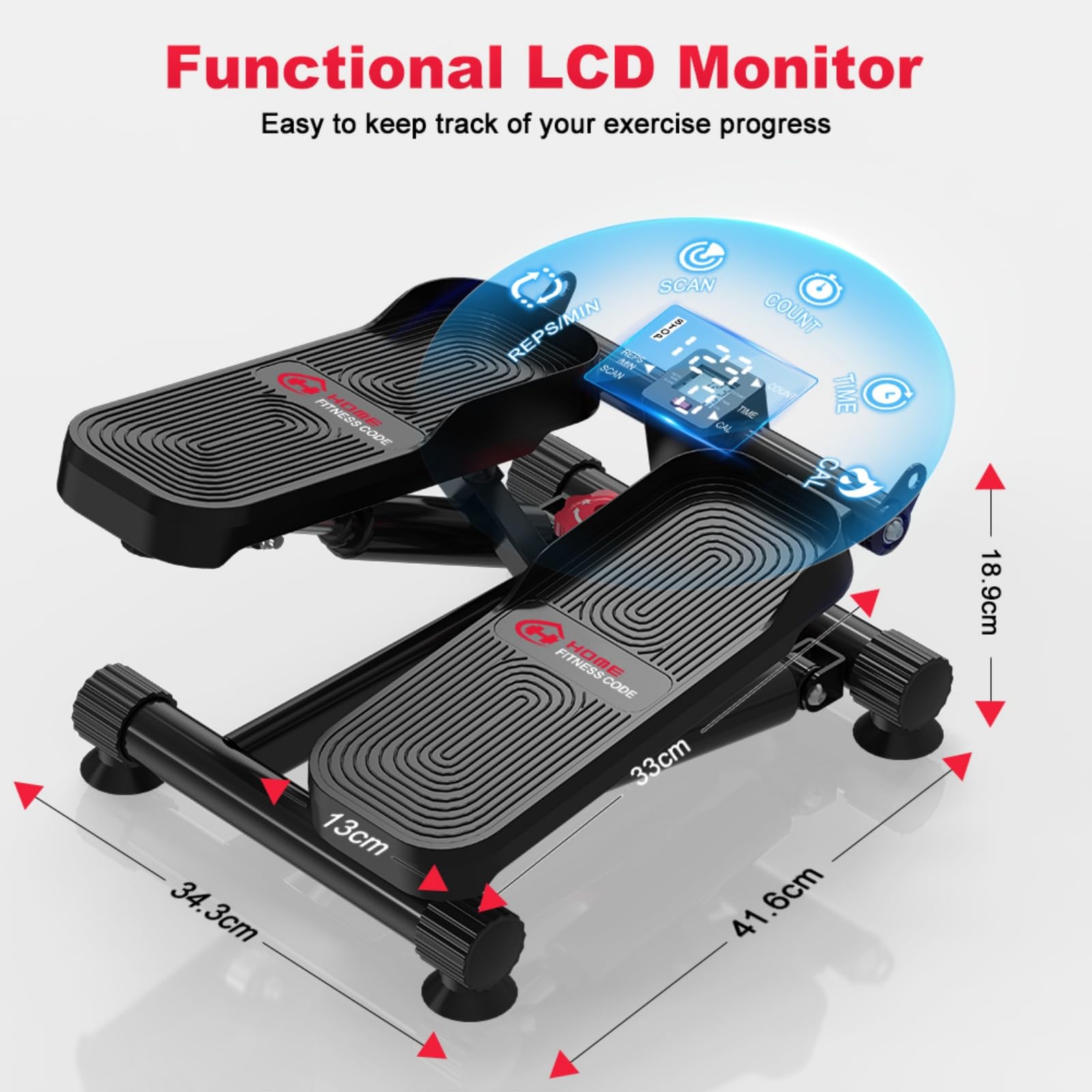 Mini stepper idraulico con fasce di resistenza – Portata fino a 140 kg, silenziosa macchina step con funzionamento e intensità regolabile per tutto il corpo