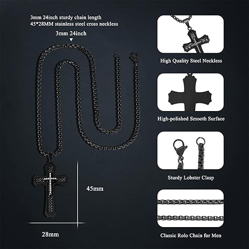 Miniatura 5 de Collar de cruz para hombre, colgante de cruz de acero inoxidable para hombre, collar de cadena de cruz de 22 pulgadas, 24 pulgadas, collar de cruz