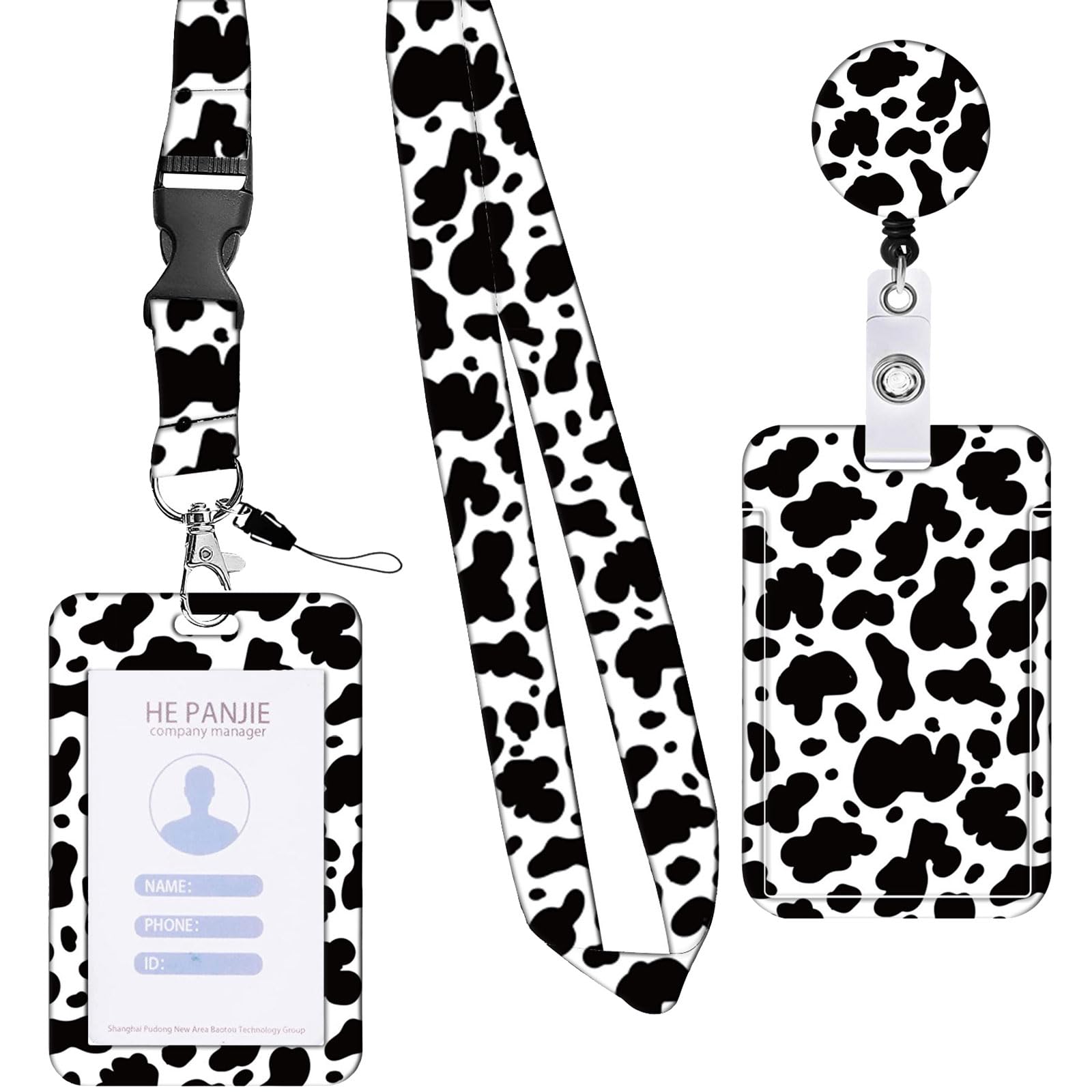 Xinsheinelry Leopards Print Card Holder and Lanyard Set Card with Lanyard Retractable Badge Reel for School Floral Badge