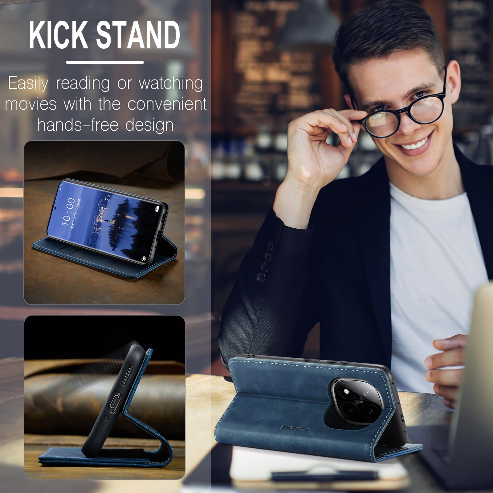 Azororo Cover per Xiaomi Redmi Note 14 Pro 5G, Premium PU Pelle Custodia, Magnetica Carta Fessura Portafoglio Case, Flip Cavalletto Custodia per Redmi Note 14 Pro 5G - Blu