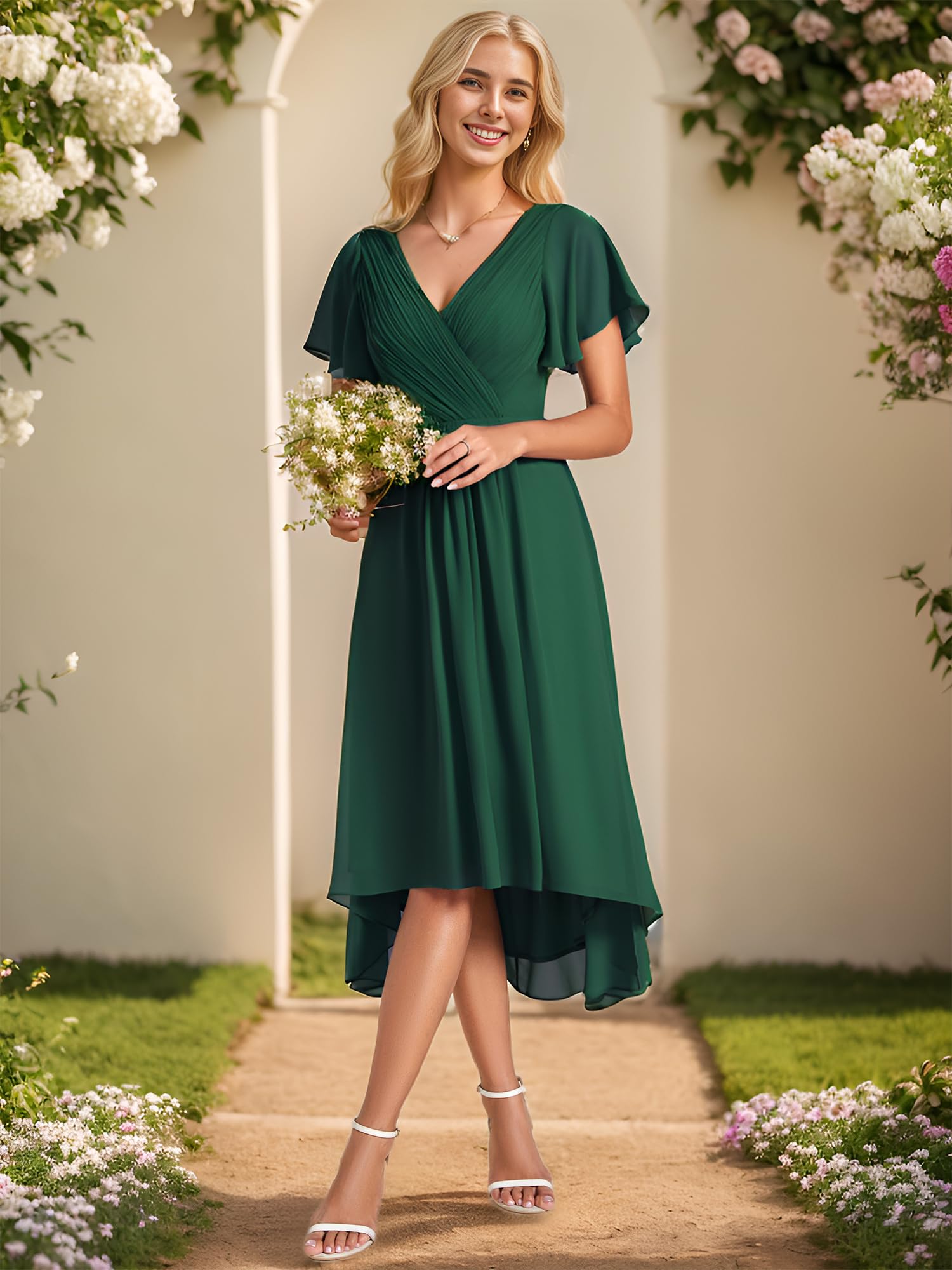 Ever-Pretty Abendkleider Damen Elegant für Hochzeit Knielang A-Line Cocktailkleid High Low Festliche Kleider EG01923-M