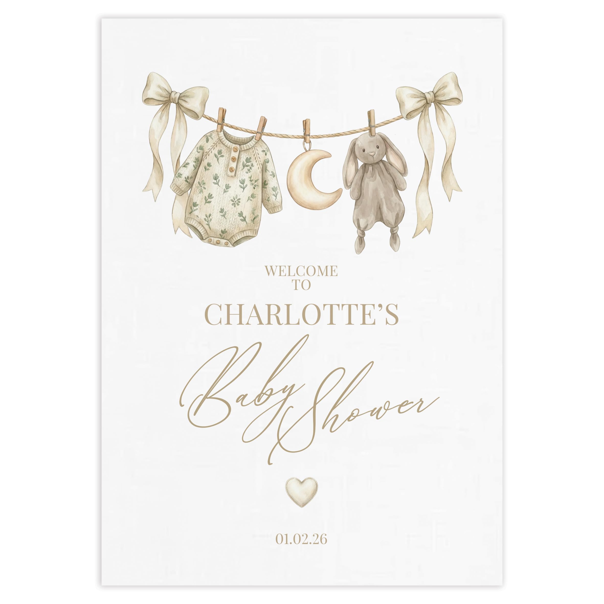 Personalised Baby Shower Welcome Sign/Poster - Boho Nursery Theme - (Beige, A3 Poster)