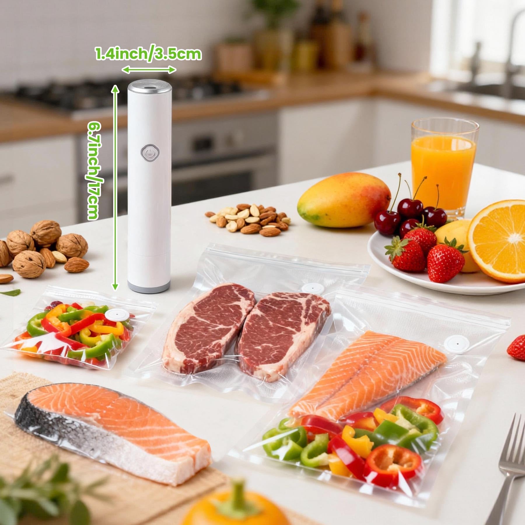 Sellador al vacío para alimentos, máquina de sellado al vacío de mano con 5 bolsas de vacío reutilizables para cocina, nevera, ahorro de comidas portátil, extiende la frescura