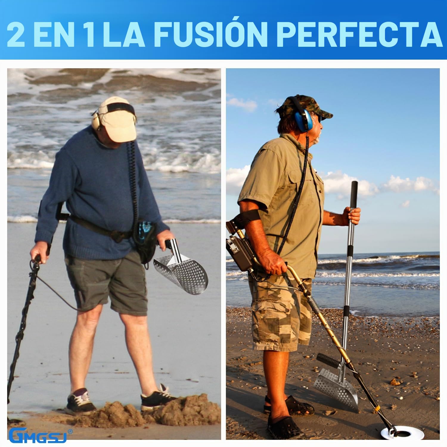 Pala de Arena de Playa, Herramienta de detección de Metales con Mango Antideslizante para la detección rápida de Metales en el Agua y en la Playa, con Tres Extensiones de Acero Inoxidable