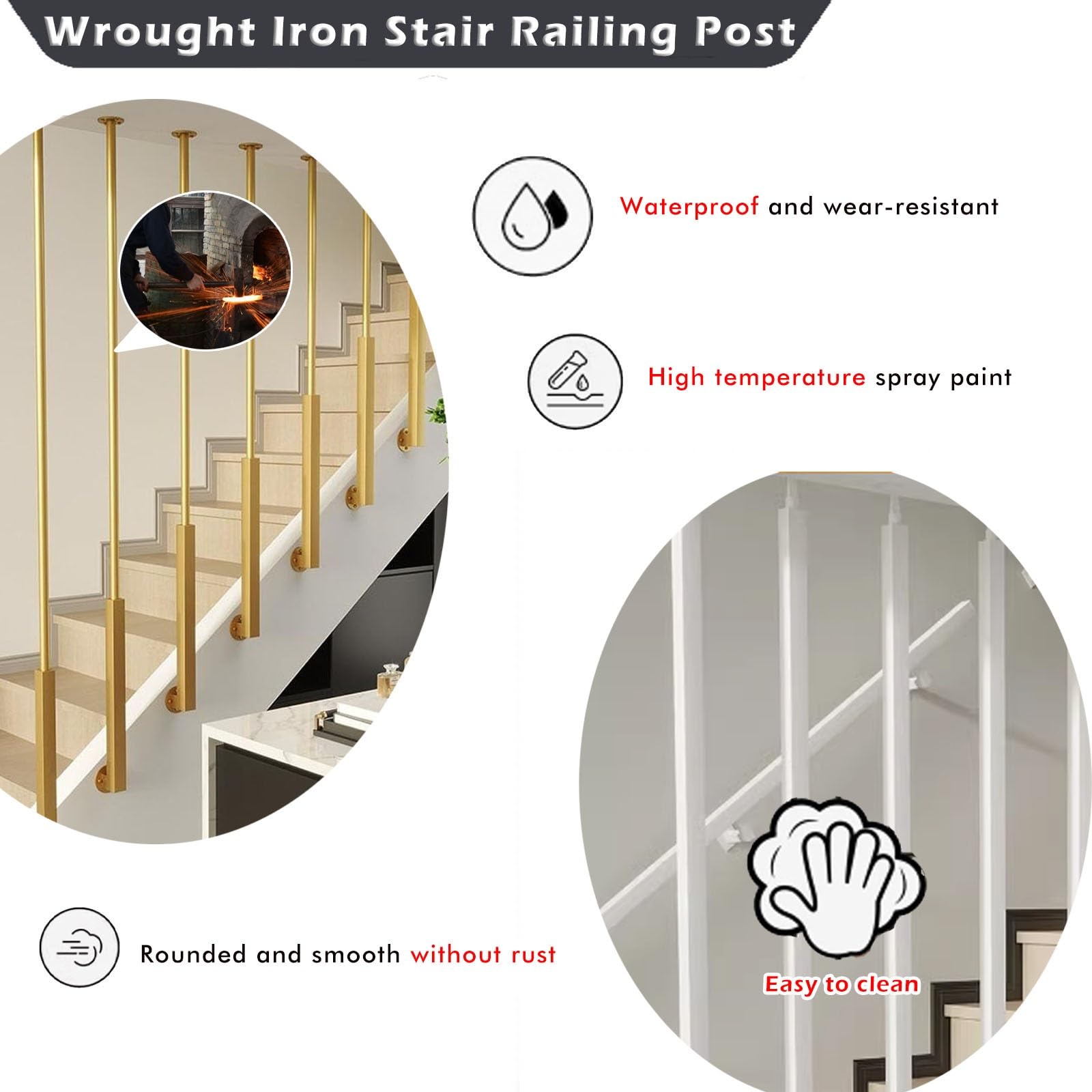 Metalowe Tralki Do Schodów, Okrągłe Wrzeciona Schodów Do Pokładu, Balisty Balustrad Schodów Wewnętrznych(H-40cm(1.3ft))