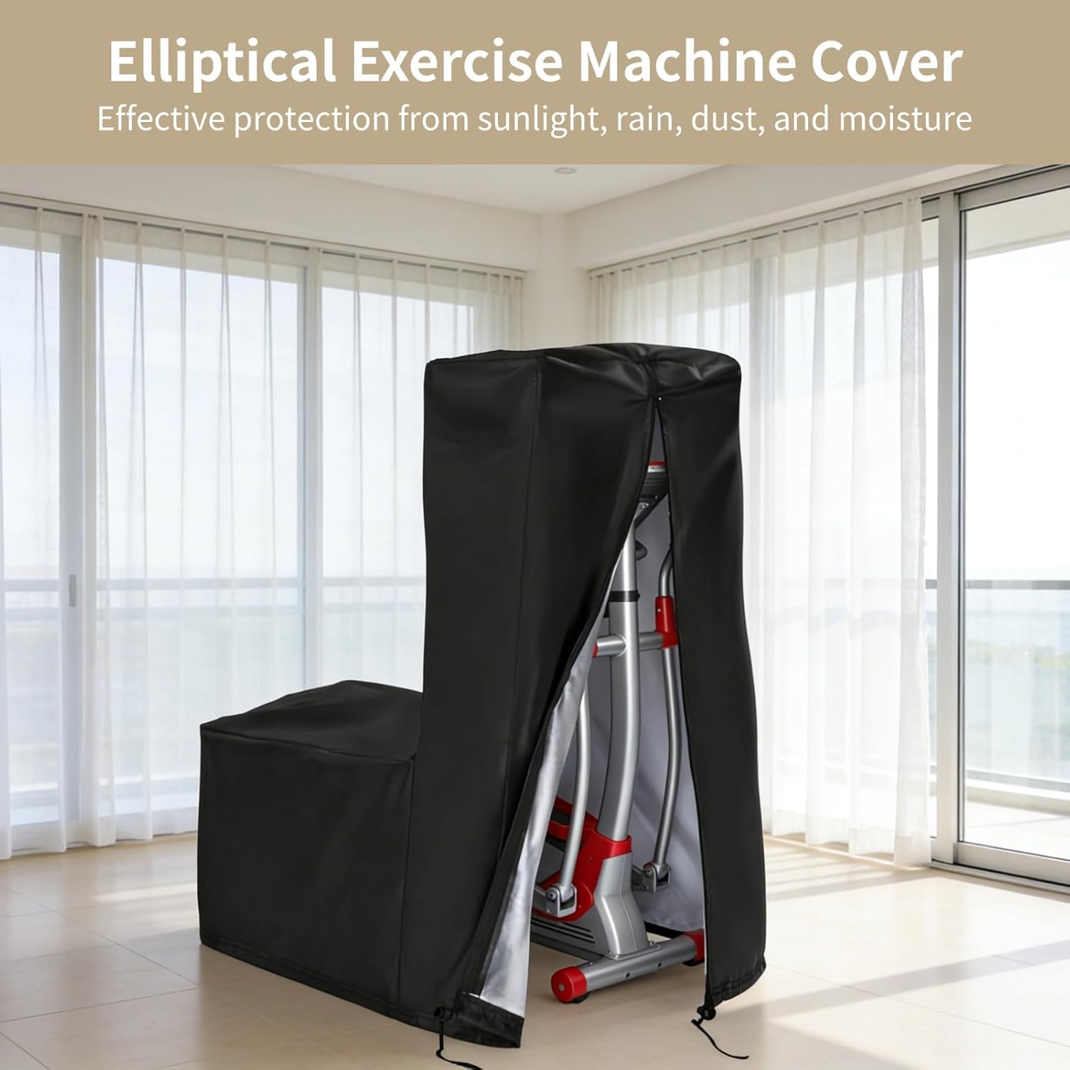Elliptical Exercise Machine Cover, Waterproof Dustproof Oxford Fabric Indoor Outdoor Fitness Equipment Protector with Zipper and Windproof Drawstring for Home Gym, 55.12 x 25.20 x 64.96 in