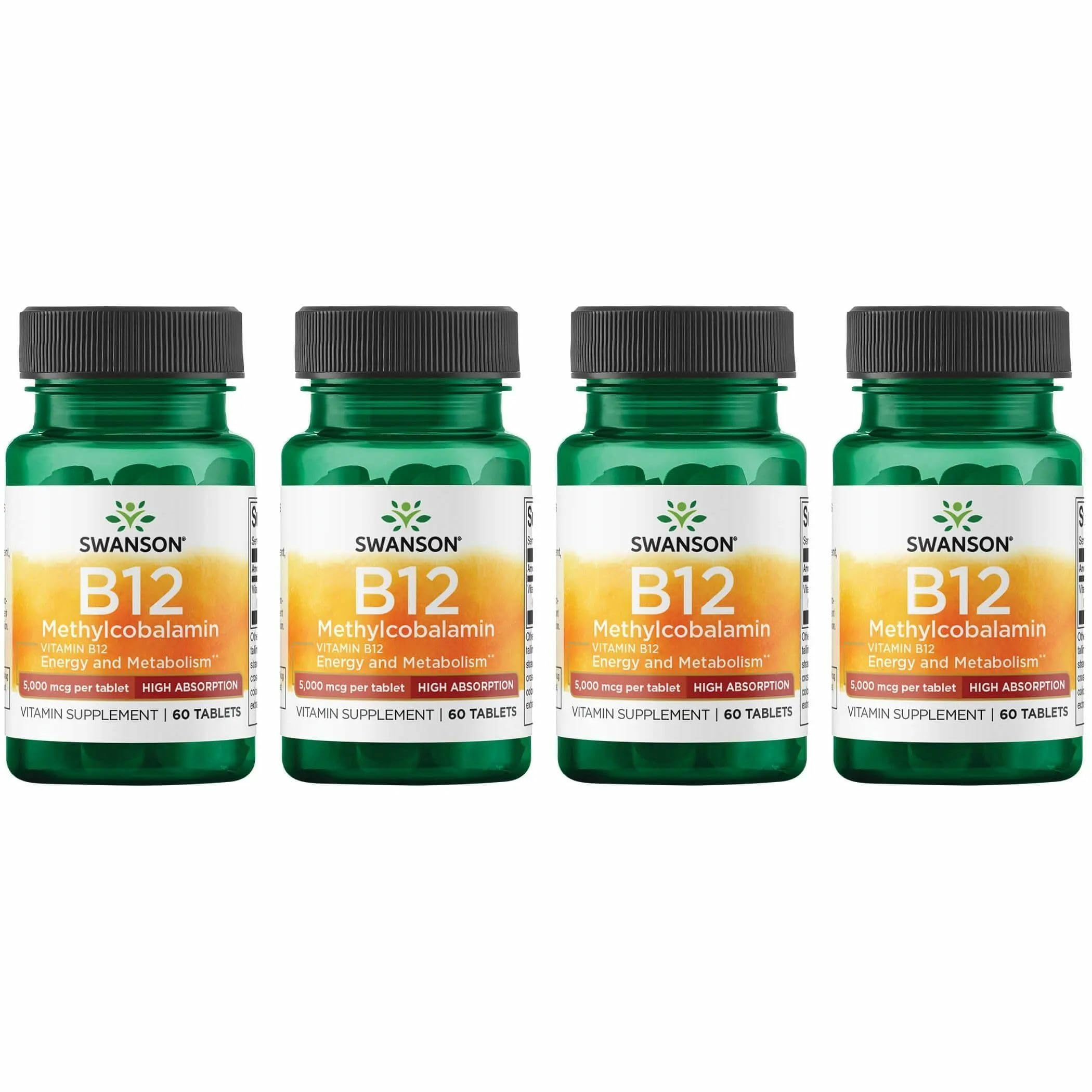 Swanson Vitamin B-12 Methylcobalamin, 5000 mcg, 60 Tablets, 4 Pack 60 Count (Pack of 4)