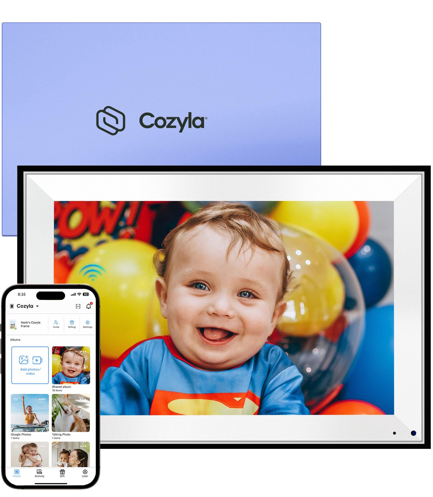 Cozyla 10.1'' WiFi Digital Picture Frame AI-Enhanced Free Unlimited Storage Auto-Rotate Share Photo&Video via Apps from Phone Smart Digital Photo Frame Electric Picture Frame Slideshow Display Mat