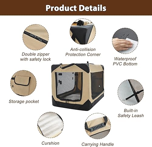 Miniatura 2 de Caja Suave para Perros Medianos, Caja Plegable Desmontable de 4 Puertas con Lados Suaves, Perrera de Viaje para Interior y Exterior