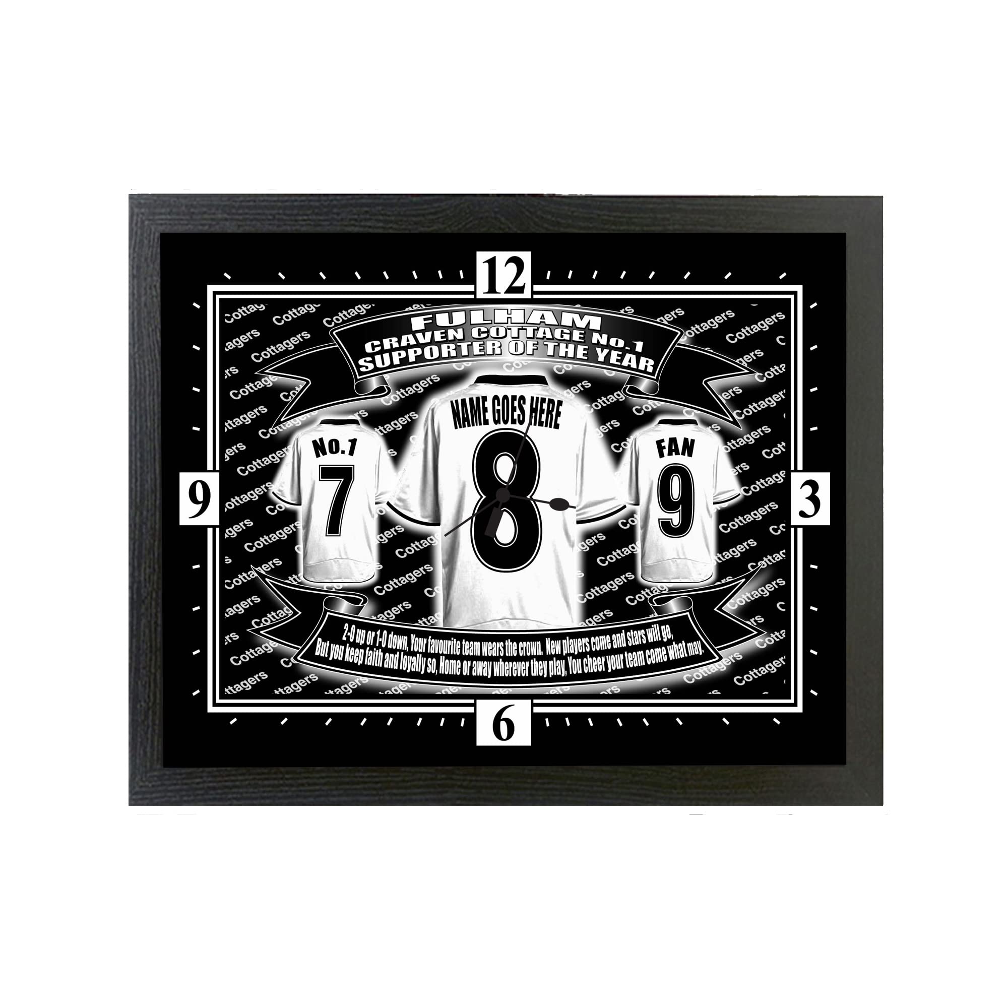 Fulham Football Shirt Personalised Clock Gift Present
