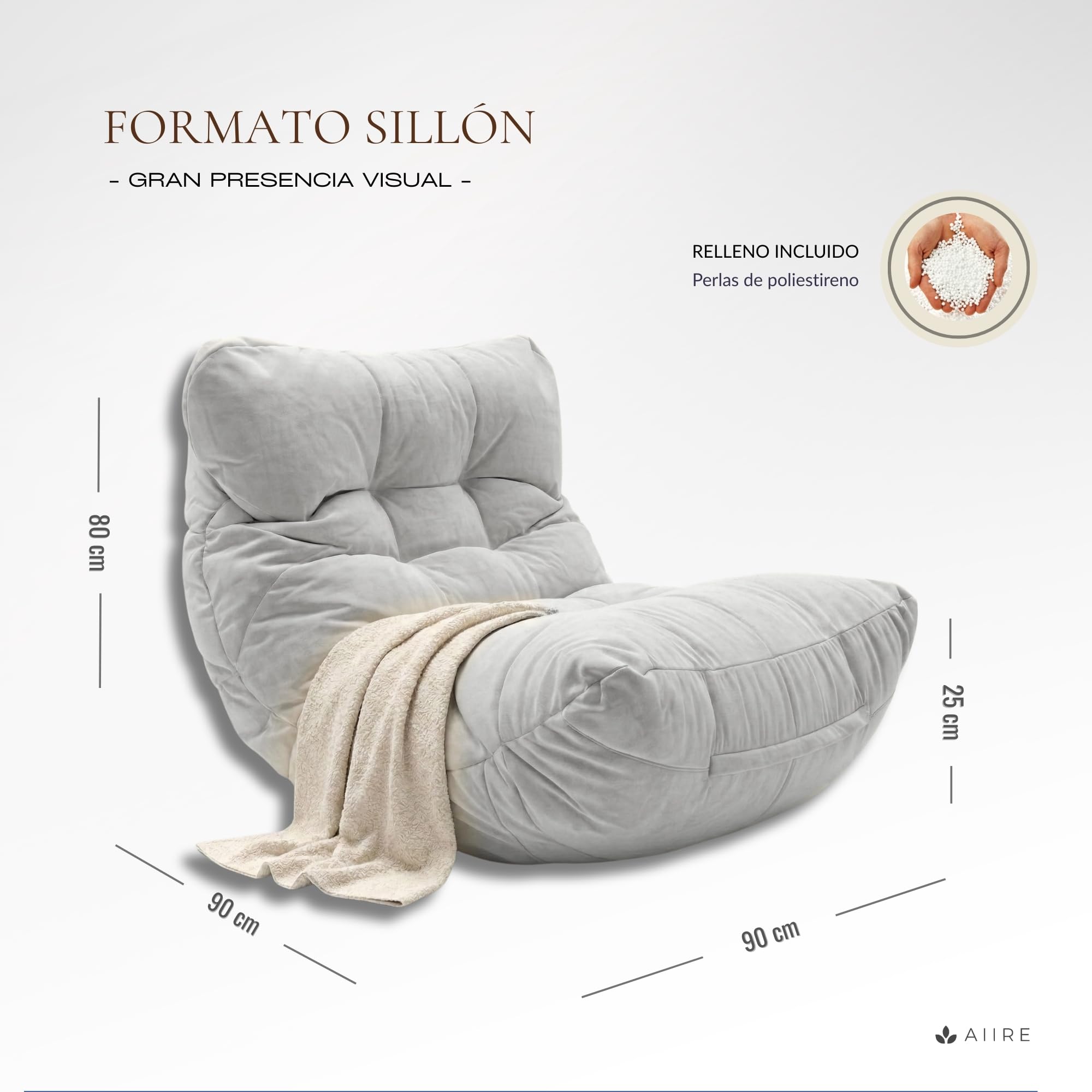 Aiire Fauteuil Pouf Extérieur Moderne - Pouffe Géant XXL Adulte avec Remplissage pour Jardin et Piscine - Gros Bean Bag XXL Gris Clair