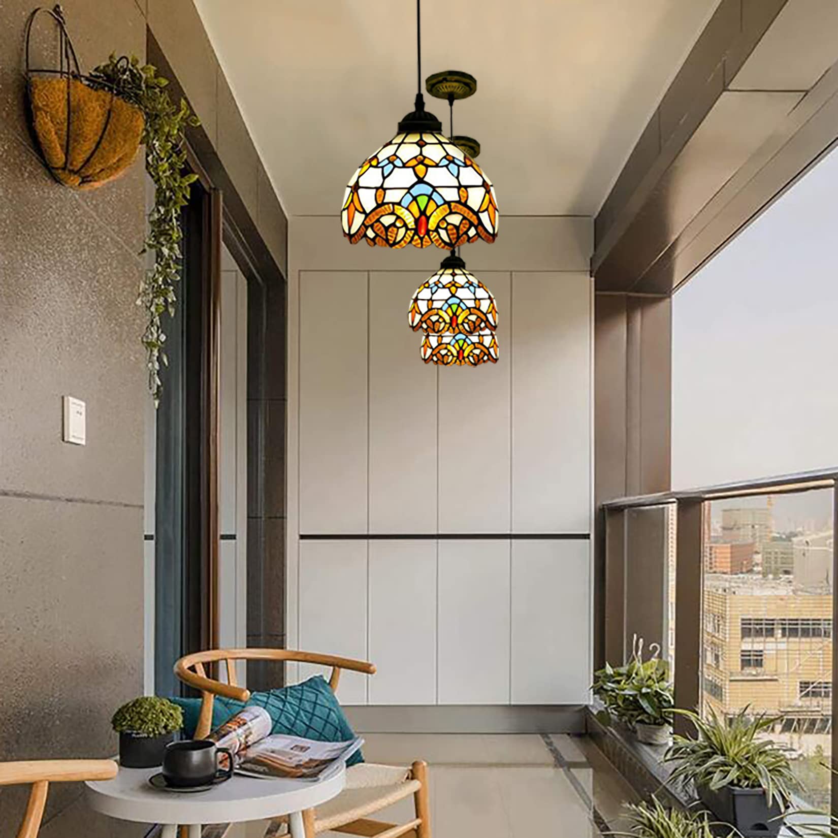 Lámpara Colgante De Estilo Tiffany para Isla De Cocina, Accesorio De Vitral Barroco, Lámpara Colgante Grande Hecha A Mano para Pasillo, Sala De Estar, Comedor, Cafetería,Amarillo,8inch