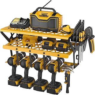HYSEYY Power Tool Organizer Wall Mount, Heavy Duty Metal Tool Organizers and Storage - Drill Holder Wall Mount - Tool holder - Power Tool Storage Rack for Garage, Shed, Workshop - Yellow