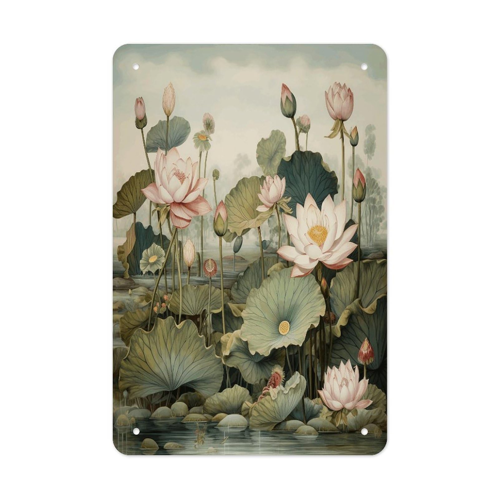 Btcowzrv Style Hand Drawn Flower Metal Tin Sign Wall Decor Hanging Plaque